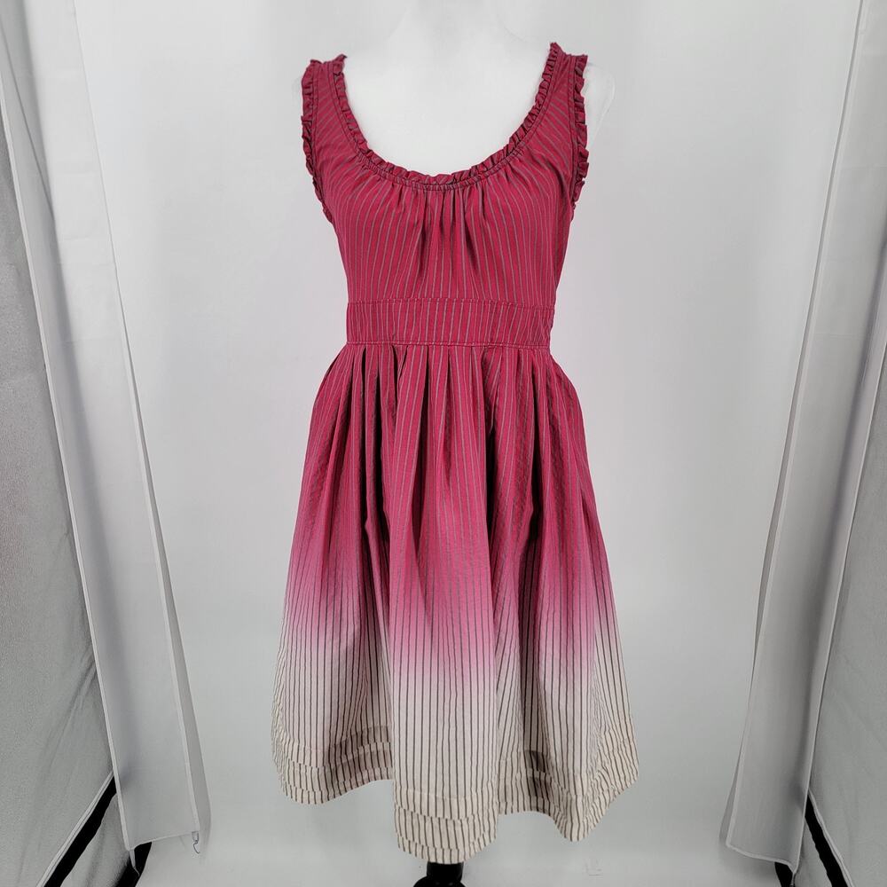 Converse Dress Womens Medium Pink White Ombre Gray Stripe Ruffle Trim Tie Waist